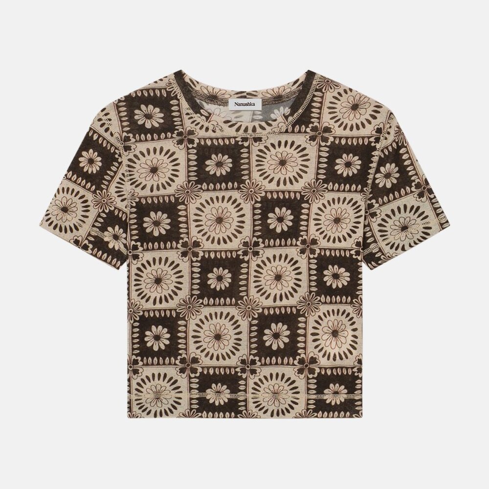 Nanushka Floral Printed Mesh Short Sleeve Shirt